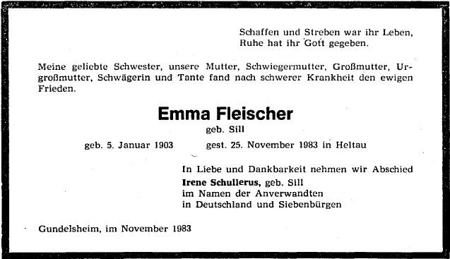 Sill Emma 1903-1983 Todesanzeige